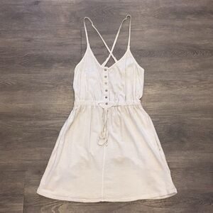 Ecoté Tie Elastic Stretch Waist Snap Henley Criss Cross Open Back Stone Beige XS